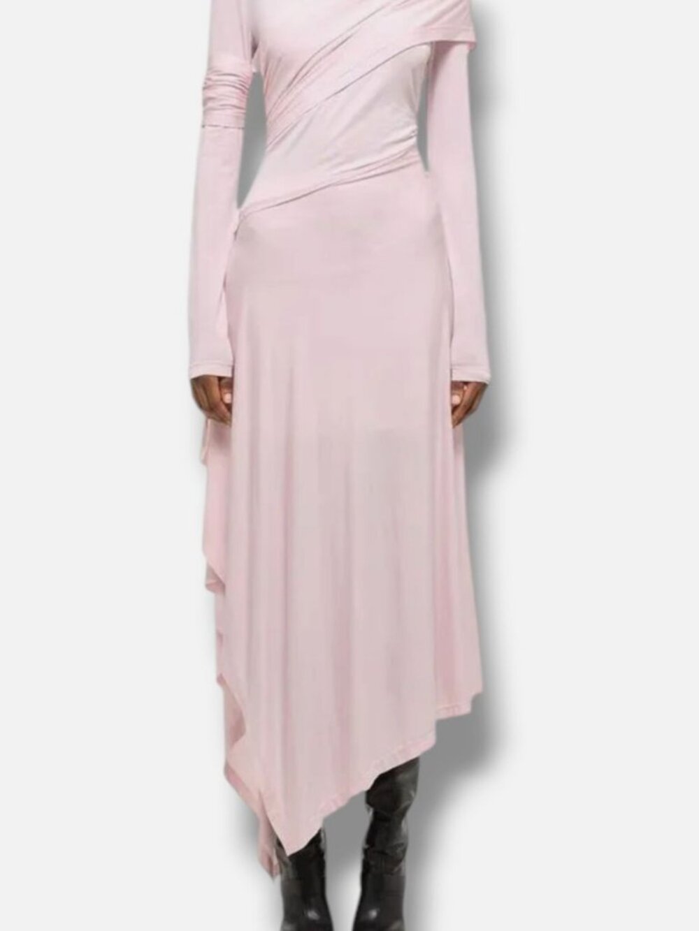 Helmut Lang Women's Pink Protection Draped Asymmetric Long Sleeve Dress Size M